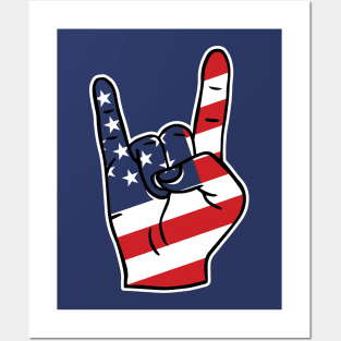 Rock On USA American Flag Rock Hand Posters and Art